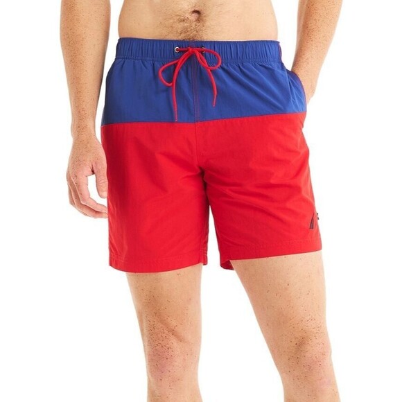 Nautica Men's Horizontal Colorblocked 6" Swim Trunks Blue Red Swim Shorts XXL - Picture 1 of 3